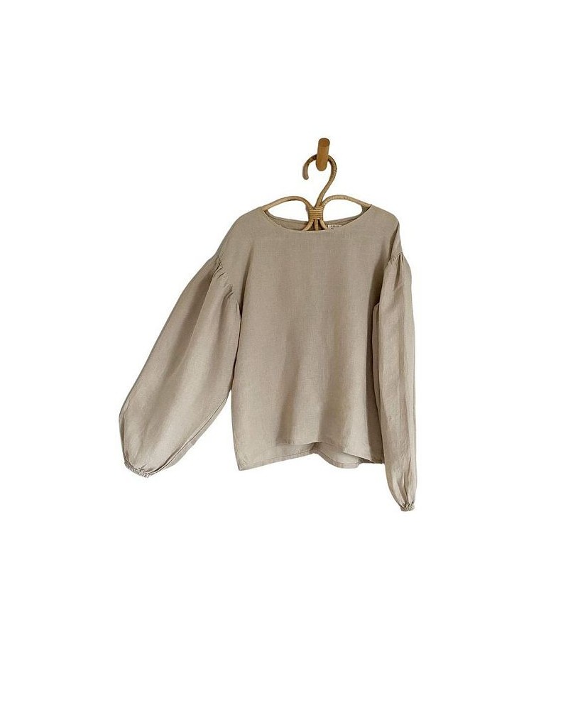 Women's Maternity Linen Balloon Sleeve Top Oatmeal $66.70 Tops