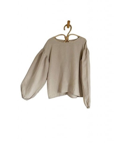 Women's Maternity Linen Balloon Sleeve Top Oatmeal $66.70 Tops