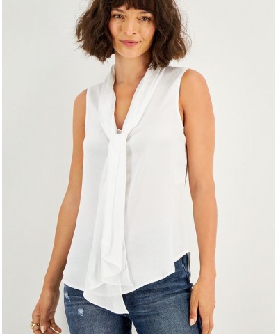 Women's Tie-Neck Sleeveless Blouse White $23.15 Tops