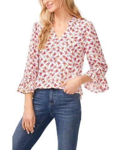 Women's Elbow Sleeve Ruffled V-neckline Blouse New Ivory $43.45 Tops