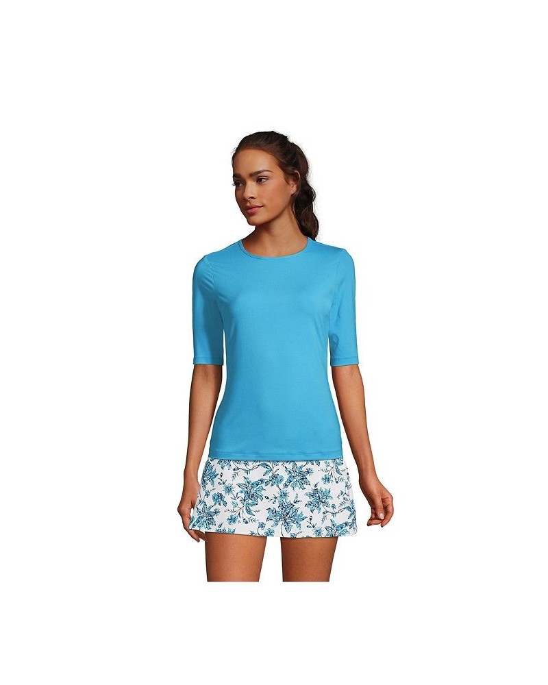 Women's Long Crew Neck Elbow Sleeve Rash Guard UPF 50 Sun Protection Modest Swim Tee Turquoise $22.54 Swimsuits