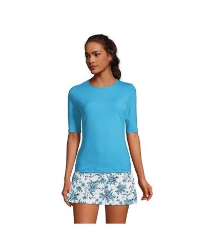 Women's Long Crew Neck Elbow Sleeve Rash Guard UPF 50 Sun Protection Modest Swim Tee Turquoise $22.54 Swimsuits