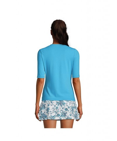 Women's Long Crew Neck Elbow Sleeve Rash Guard UPF 50 Sun Protection Modest Swim Tee Turquoise $22.54 Swimsuits