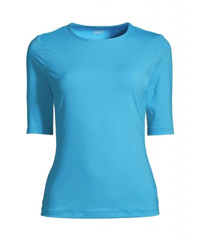 Women's Long Crew Neck Elbow Sleeve Rash Guard UPF 50 Sun Protection Modest Swim Tee Turquoise $22.54 Swimsuits