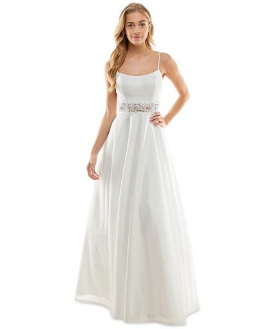 Juniors' Lace-Inset Formal Gown White/Iridescent $52.39 Dresses