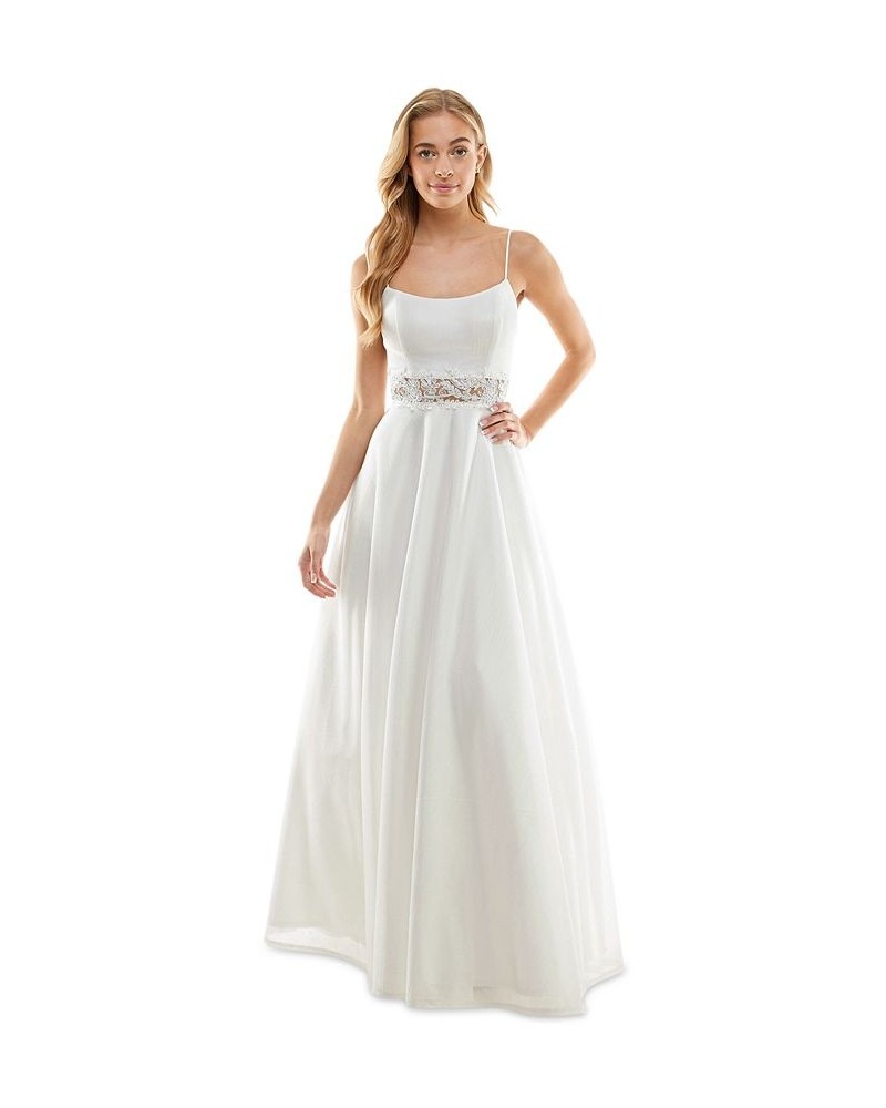 Juniors' Lace-Inset Formal Gown White/Iridescent $52.39 Dresses