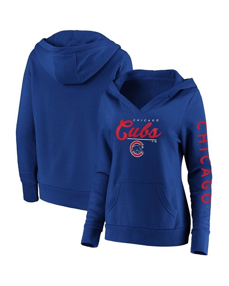 Women's Royal Chicago Cubs Core High Class Crossover Pullover Hoodie Royal $43.19 Sweatshirts