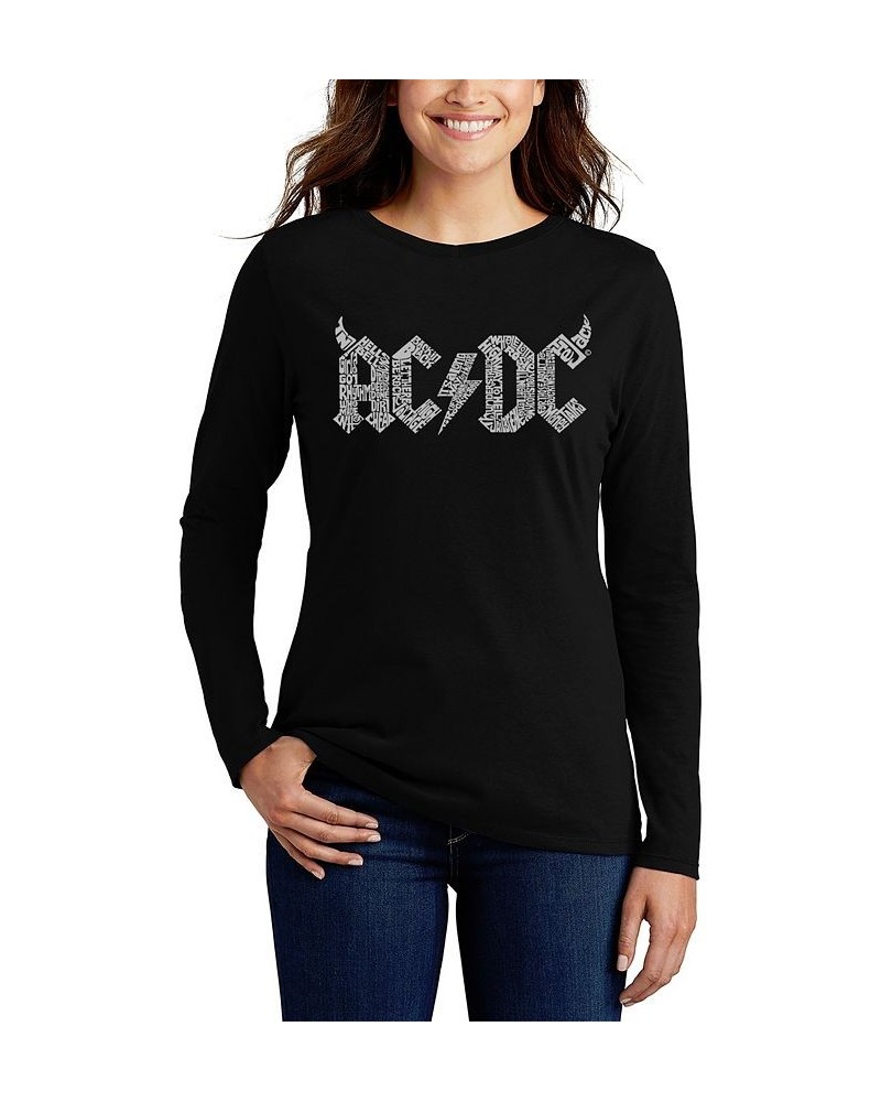 Women's Long Sleeve Word Art ACDC T-shirt Black $15.91 Tops