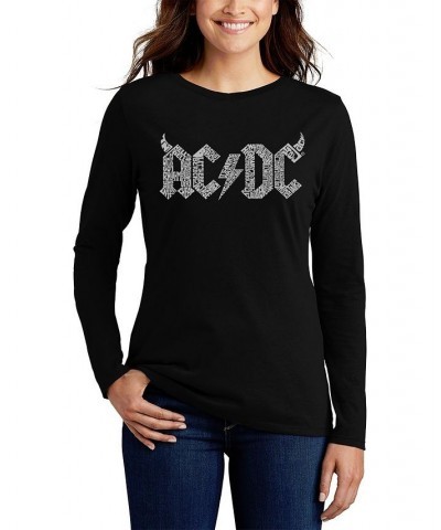 Women's Long Sleeve Word Art ACDC T-shirt Black $15.91 Tops