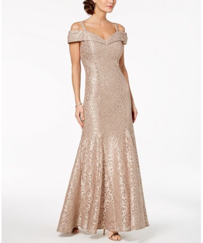 Off-The-Shoulder Lace Gown Champagne $69.29 Dresses