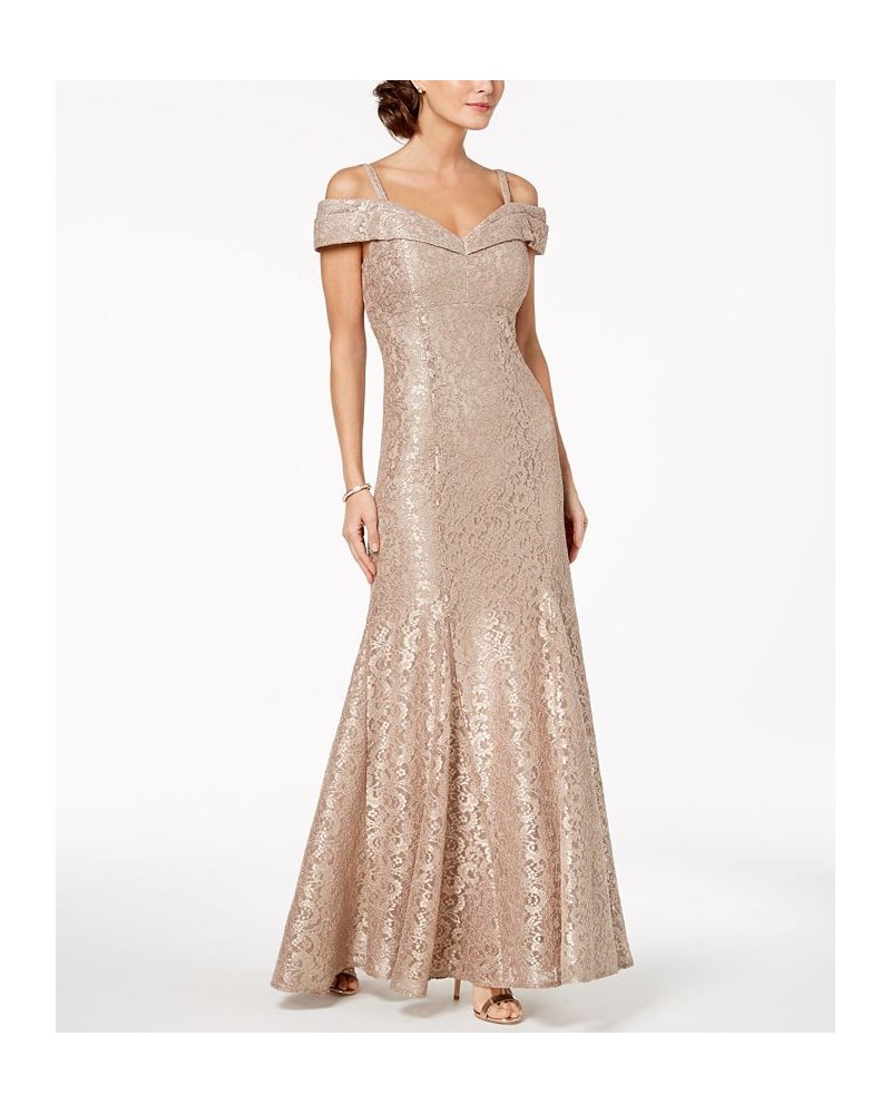 Off-The-Shoulder Lace Gown Champagne $69.29 Dresses