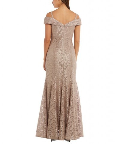 Off-The-Shoulder Lace Gown Champagne $69.29 Dresses