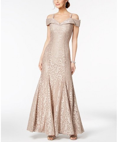 Off-The-Shoulder Lace Gown Champagne $69.29 Dresses