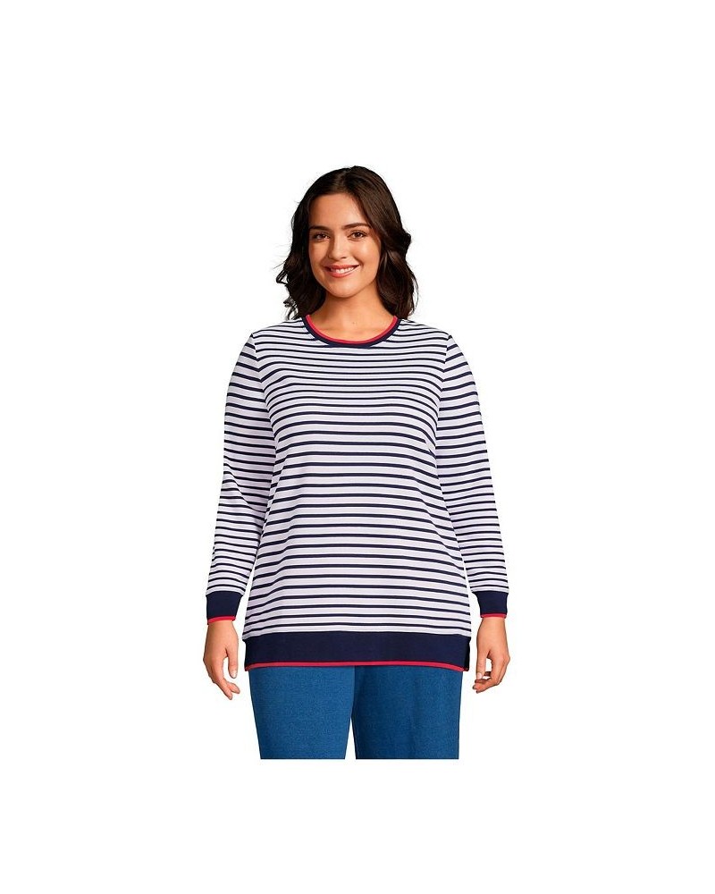 Women's Plus Size Serious Sweats Crewneck Long Sleeve Sweatshirt Tunic White/navy stripe $42.48 Tops