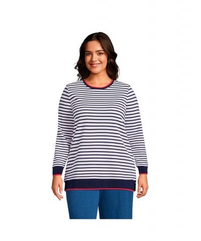 Women's Plus Size Serious Sweats Crewneck Long Sleeve Sweatshirt Tunic White/navy stripe $42.48 Tops