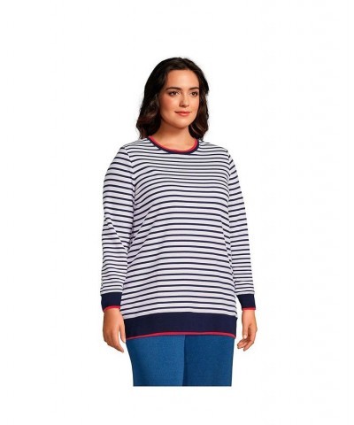 Women's Plus Size Serious Sweats Crewneck Long Sleeve Sweatshirt Tunic White/navy stripe $42.48 Tops