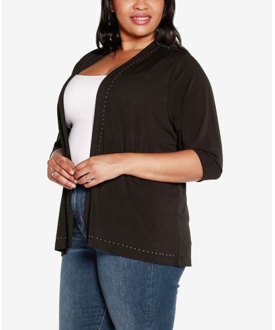 Black Label Plus Size Stud Trim 3/4 Sleeve Cardigan Black $22.58 Sweaters