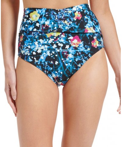 Women's Printed High-Waist Draped-Front Tummy-Control Swim Bottoms Digital Poppy Black Multi $29.24 Swimsuits