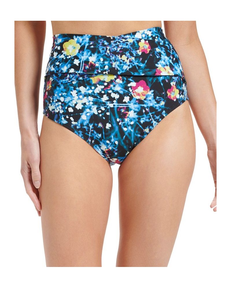 Women's Printed High-Waist Draped-Front Tummy-Control Swim Bottoms Digital Poppy Black Multi $29.24 Swimsuits