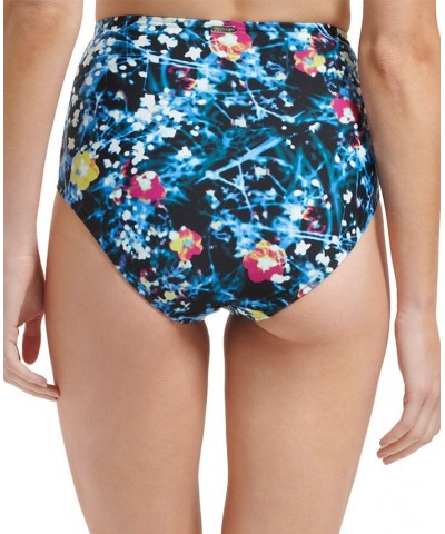 Women's Printed High-Waist Draped-Front Tummy-Control Swim Bottoms Digital Poppy Black Multi $29.24 Swimsuits