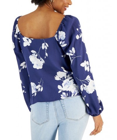 Petite Floral-Print Peasant Blouse Navy $14.62 Tops