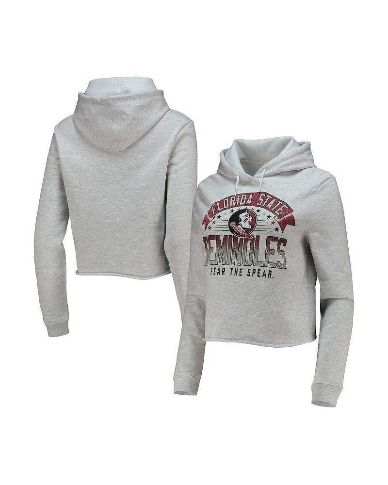 Women's Ash Florida State Seminoles Banner 1636 Cropped Pullover Hoodie Ash $25.20 Sweatshirts