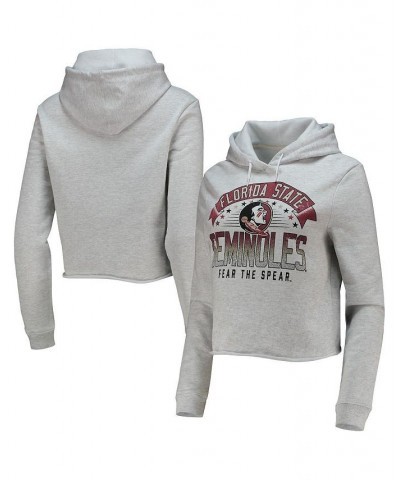 Women's Ash Florida State Seminoles Banner 1636 Cropped Pullover Hoodie Ash $25.20 Sweatshirts