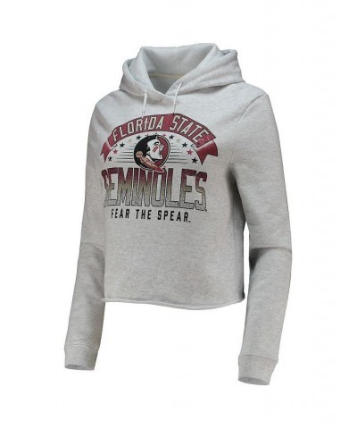 Women's Ash Florida State Seminoles Banner 1636 Cropped Pullover Hoodie Ash $25.20 Sweatshirts