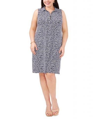 Plus Size Printed Sleeveless Quarter-Zip Shift Dress Navy/White $42.72 Dresses