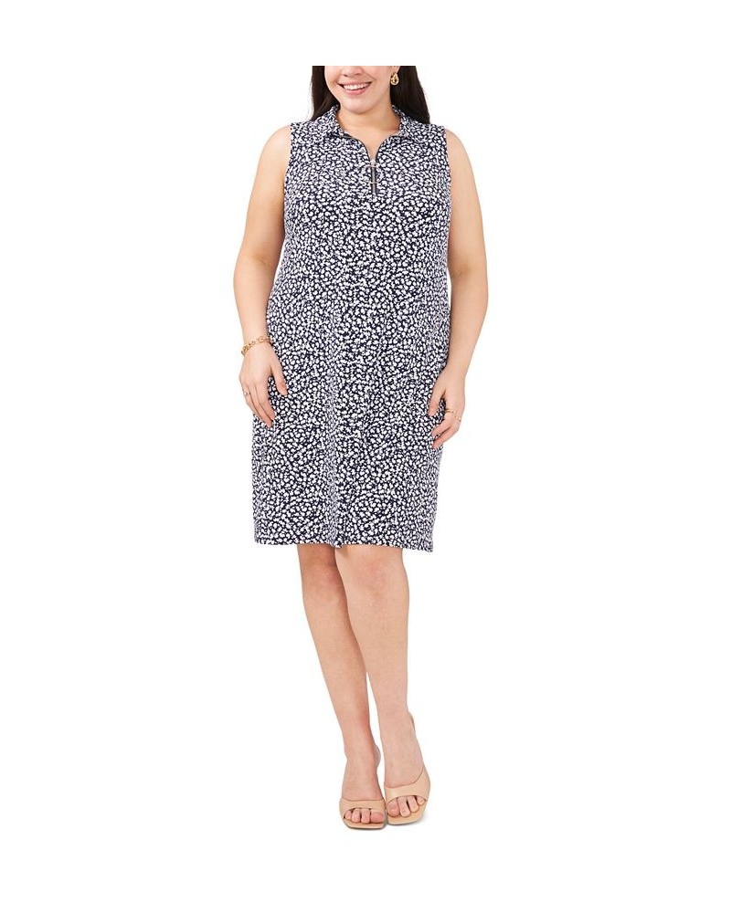 Plus Size Printed Sleeveless Quarter-Zip Shift Dress Navy/White $42.72 Dresses