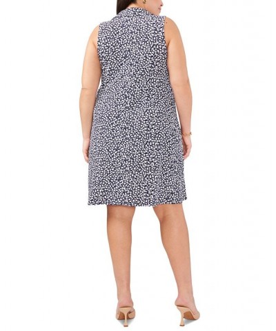 Plus Size Printed Sleeveless Quarter-Zip Shift Dress Navy/White $42.72 Dresses