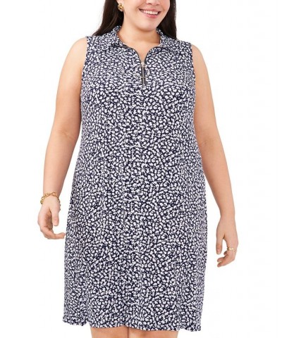 Plus Size Printed Sleeveless Quarter-Zip Shift Dress Navy/White $42.72 Dresses