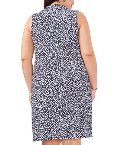 Plus Size Printed Sleeveless Quarter-Zip Shift Dress Navy/White $42.72 Dresses