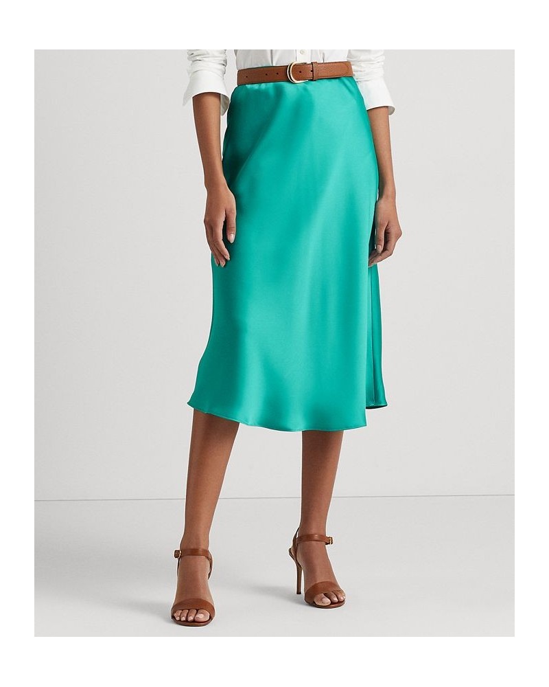 Women's Satin Charmeuse A-Line Skirt Natural Turquoise $46.75 Skirts