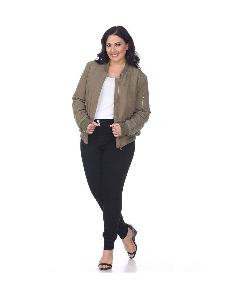 Plus Size Bomber Jacket Green $33.54 Jackets