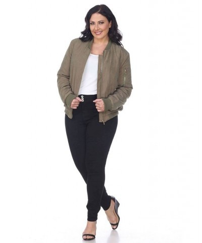 Plus Size Bomber Jacket Green $33.54 Jackets