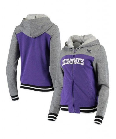 Women's Purple Colorado Rockies French Terry Varsity Full-Zip Hoodie Purple $38.99 Sweatshirts