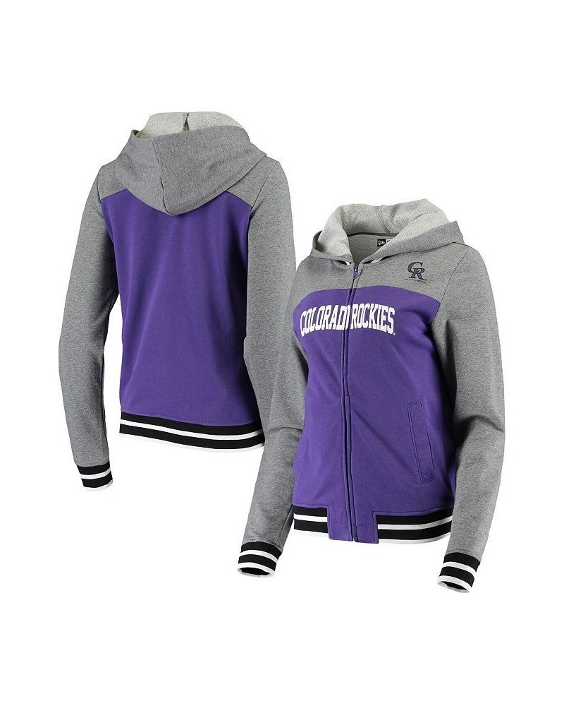 Women's Purple Colorado Rockies French Terry Varsity Full-Zip Hoodie Purple $38.99 Sweatshirts