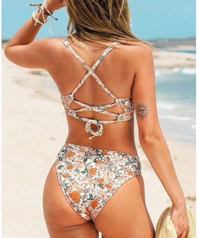 Women's Elodie Ditsy Floral Self Tie Bikini Light beige $23.96 Swimsuits