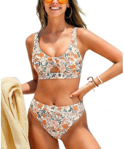 Women's Elodie Ditsy Floral Self Tie Bikini Light beige $23.96 Swimsuits