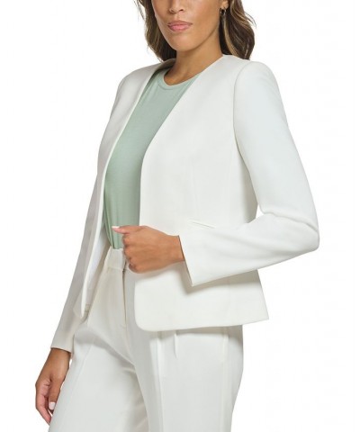 Petite Collarless Open-Front Asymmetrical Blazer White $49.29 Jackets