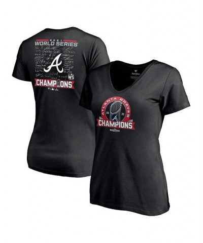 Women's Black Atlanta Braves 2021 World Series Champions Signature Roster V-Neck T-Shirt Black $17.60 Tops