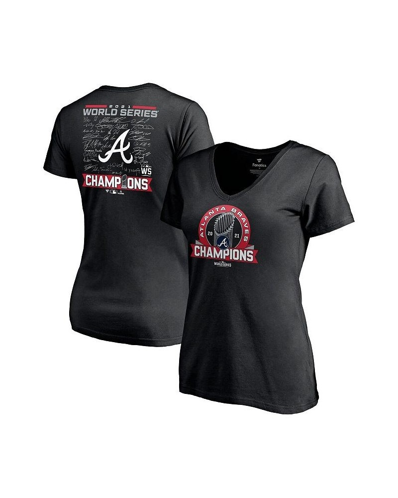 Women's Black Atlanta Braves 2021 World Series Champions Signature Roster V-Neck T-Shirt Black $17.60 Tops