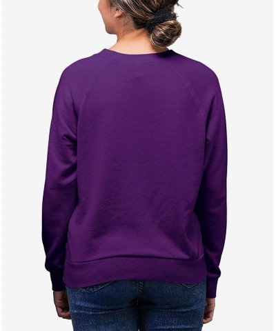 Women's Land of the Free American Flag Word Art Crewneck Sweatshirt Purple $24.00 Tops