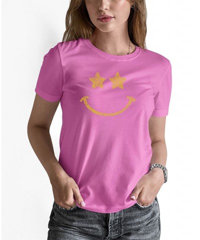 Women's Word Art Rockstar Smiley Short Sleeve T-shirt Pink $18.19 Tops