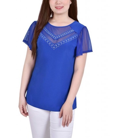 Petite Studded Short Flutter Sleeve Top Victoria Blue $12.30 Tops