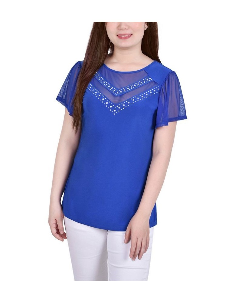 Petite Studded Short Flutter Sleeve Top Victoria Blue $12.30 Tops