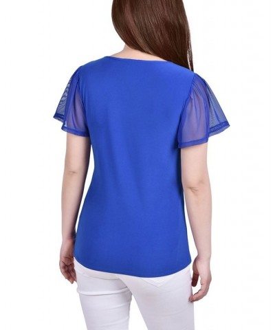 Petite Studded Short Flutter Sleeve Top Victoria Blue $12.30 Tops