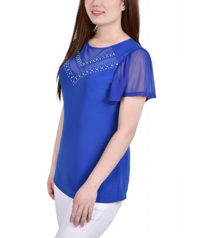 Petite Studded Short Flutter Sleeve Top Victoria Blue $12.30 Tops