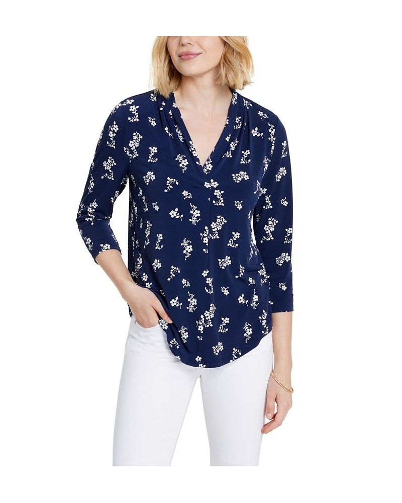 Printed V-Neck Top Intrepid Blue Combo $19.81 Tops